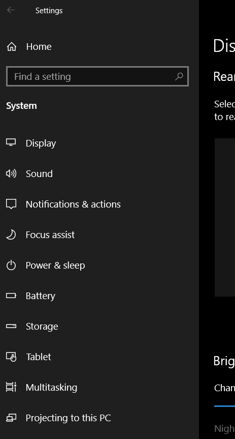 screen capture of the windows 10 settings
