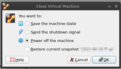 VirtualBox shutdown dialog