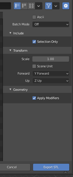 screen capture blender export STL settings for 3d printing