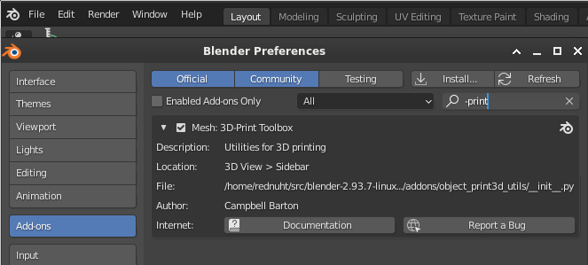 Screen capture Blender toolkit addon for 3D printing