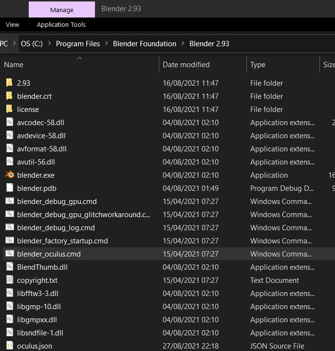 screen capture file explorer blender oculus command files