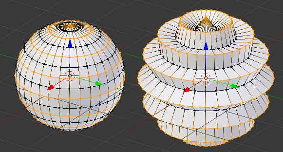 set of blender screenshots showing how the Checker Deselect affects a UV sphere