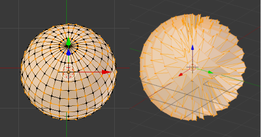 set of blender screenshots showing how my python script affects a UV sphere