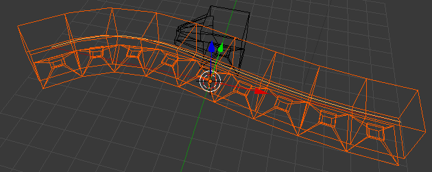 screen shot of 3d software blender showing tentacle segment with array and curve modifiers