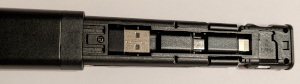 Budi device opened showing connectors
