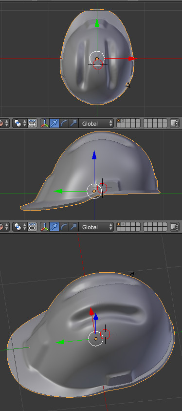 Construction hard hat represented from different angles in Blender