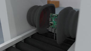 3d rendering of a raspberry pi 3 model B inside a fictional manufacturing unit
