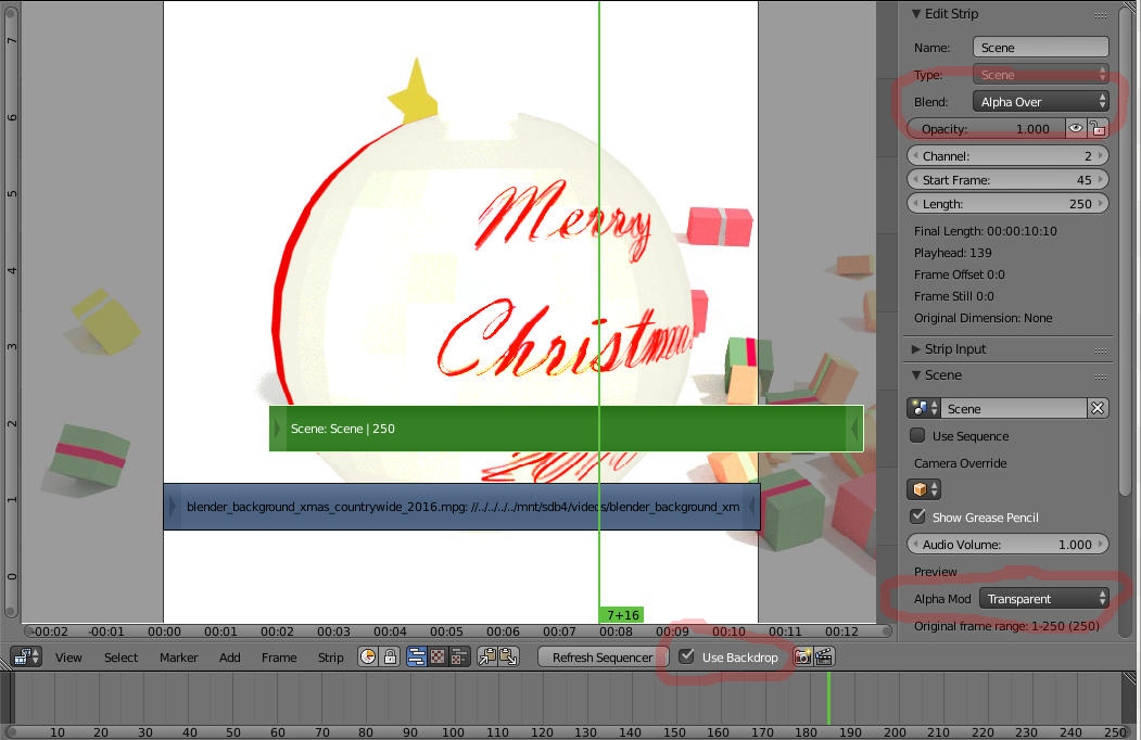 Blender 3D software screenshot showing video sequence editor